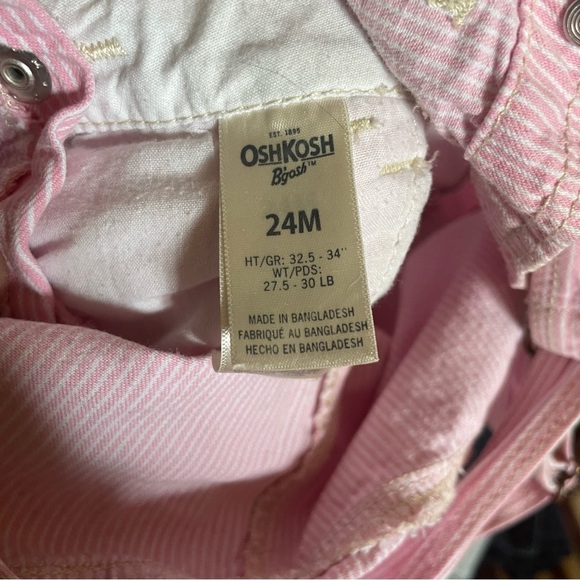 Vintage Osh Kosh Pink White Stripe Shortalls 24 Months Toddler Girl Denim - Picture 7 of 7